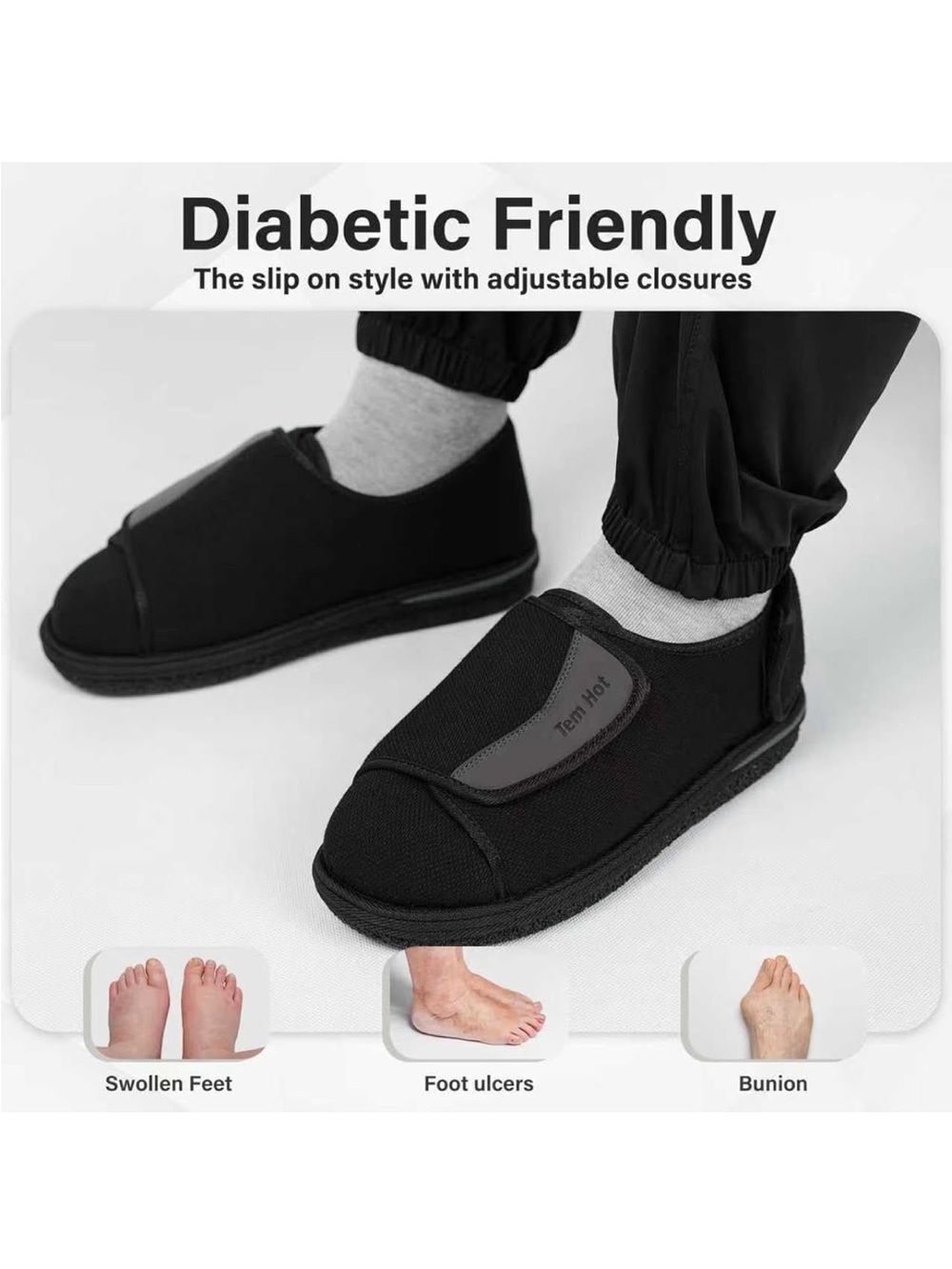(S2) TemHot Unisex Extra Wide Diabetic Shoes for Swollen Feet,Adjustable 12W-11M